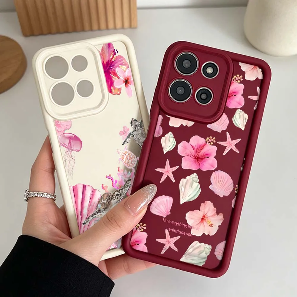 Pink Hibiscus Flower Pattern Silicone Case For Motorola Moto G86 G85 G75 G56 G06 Edge 70 60 50 Fusion Soft Phone Case