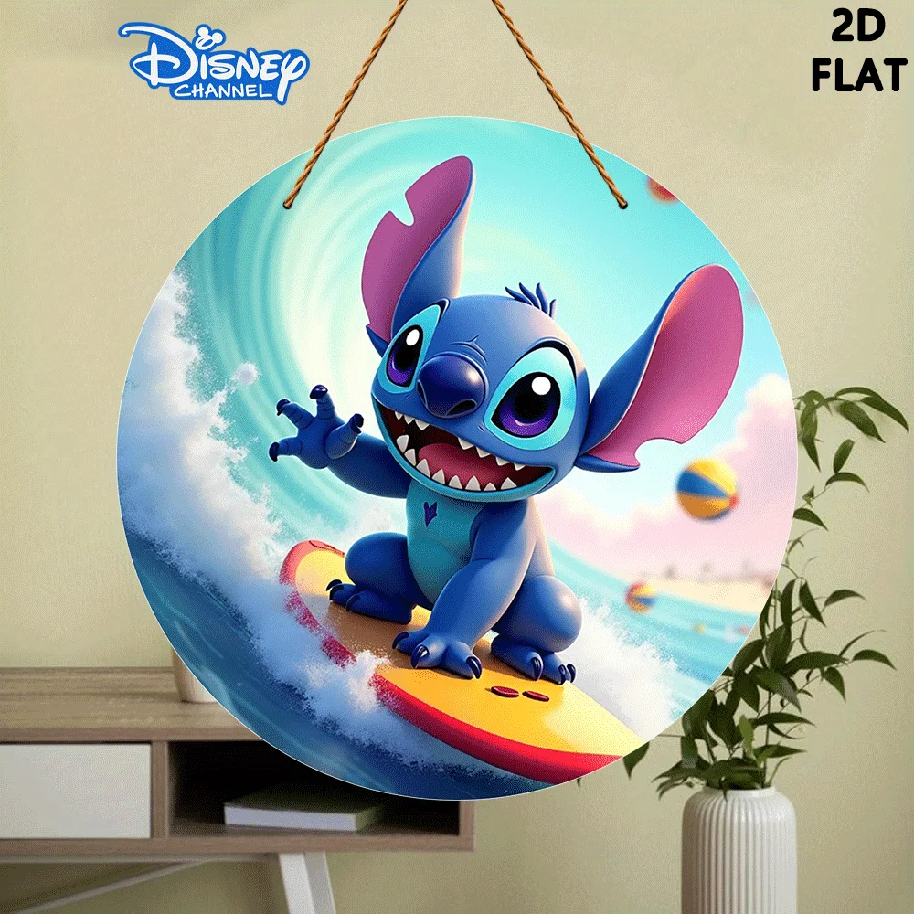 2D piatto, 1 pezzo 2D piatto surf punto rotondo piastra porta in legno appesa - 7,87x7,87 pollici simpatico personaggio dei cartoni animati sulla decorazione della parete della tavola da surf