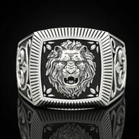 Domineering lion ring twelve constellation Leo lion head animal male sliver color ring all for 1 real and free shipping