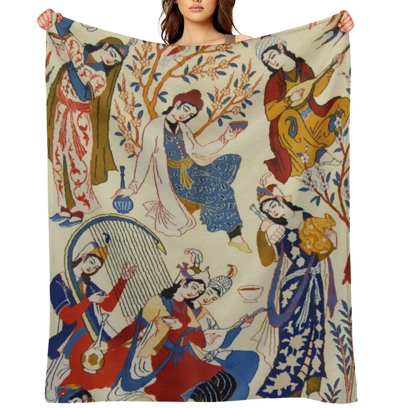 Antique Persian Isfahan Rug Print Throw Blanket Thins Large Hairys manga Blankets