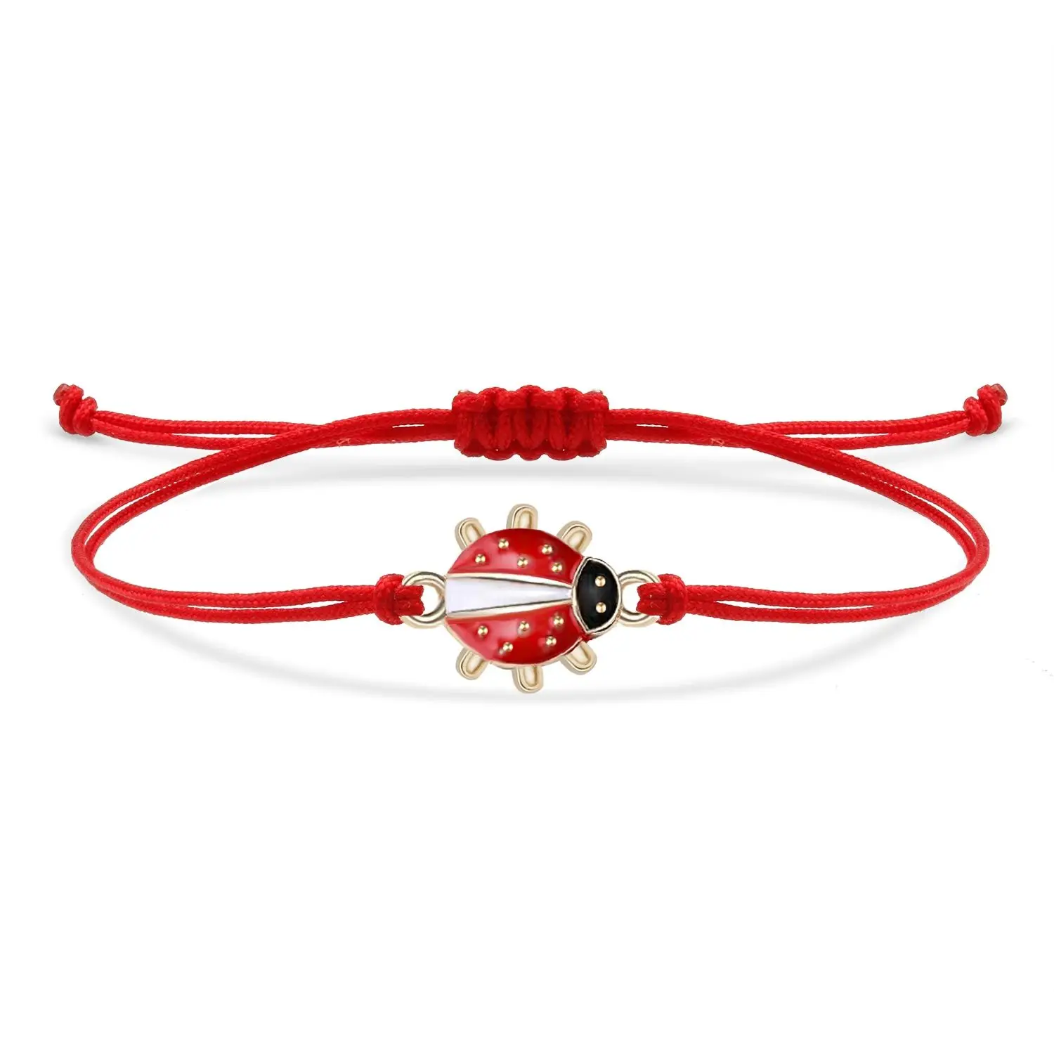 Zinc Alloy Enamel Cute Ladybug Charm Bracelet Women Lovely Beetles Fly Animal Insect Red String Handmade Adjustable Jewelry Gift