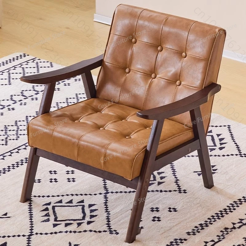 

Living Room Bedroom Leather Lounge Chairs Elegant Vintage Armchair Solid Wood Frame Relaxing Chair Modern Home Office Furniture