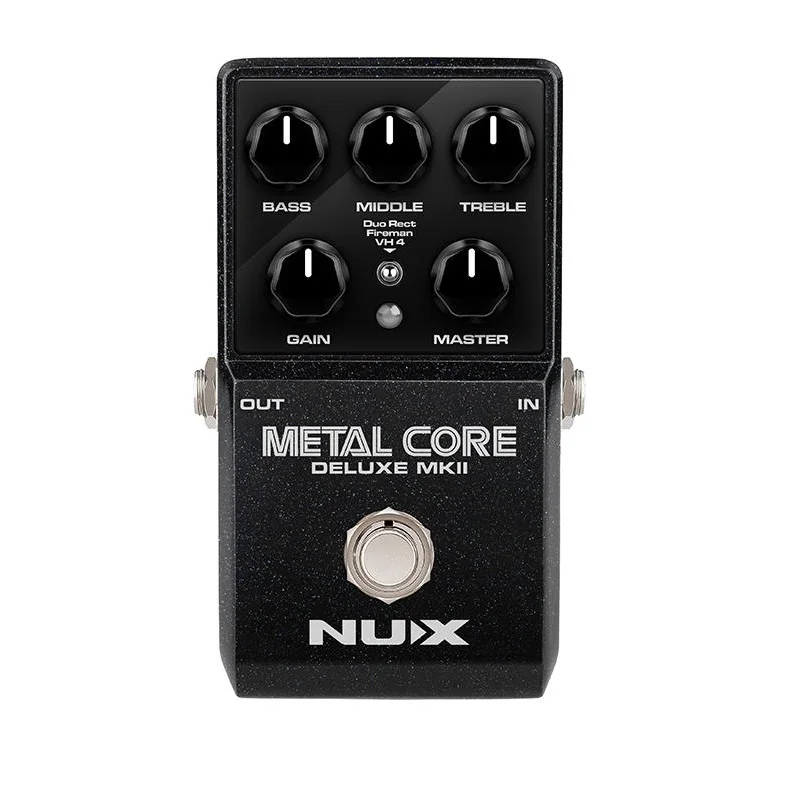 

NUX METAL CORE DELUXE MKII is a high gain preamp pedal with 3 distinctive high gain amp including the Duo Rect Fireman and VH4