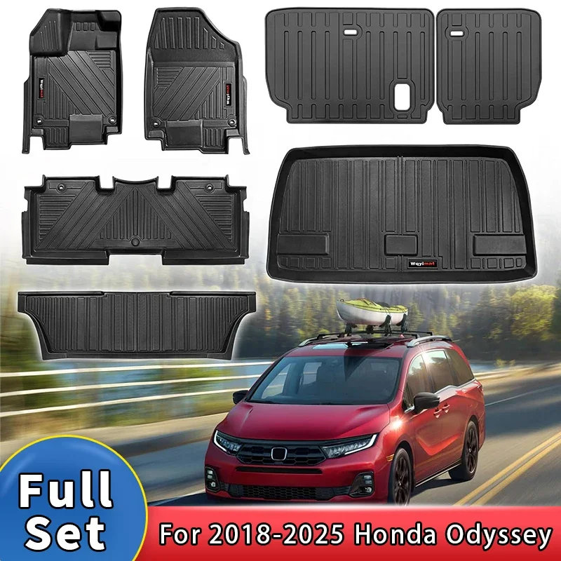 

Floor Mats For Honda Odyssey 2018-2025 Accessories 3 Rows Trunk Cargo Liner and Backrest Mat Full Set All Weather TPE