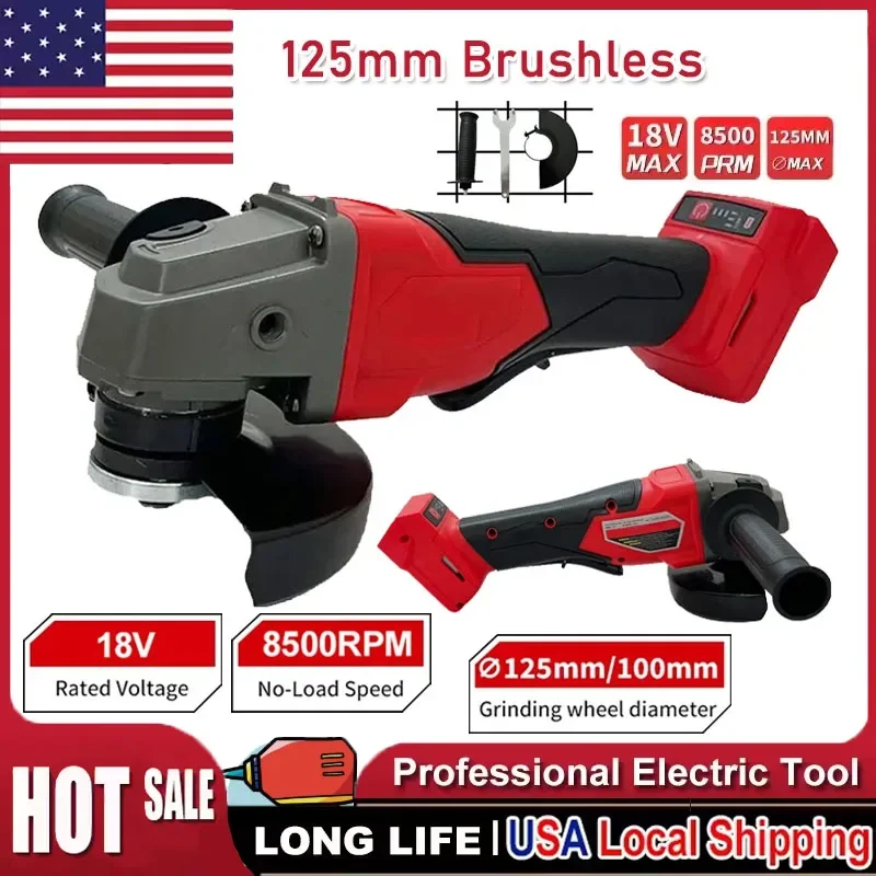 

For Milwaukee Brushless 125mm Angle Grinder Polishing Cutting Machine No-Lock Paddle Switch Electric Cordless Power Tools