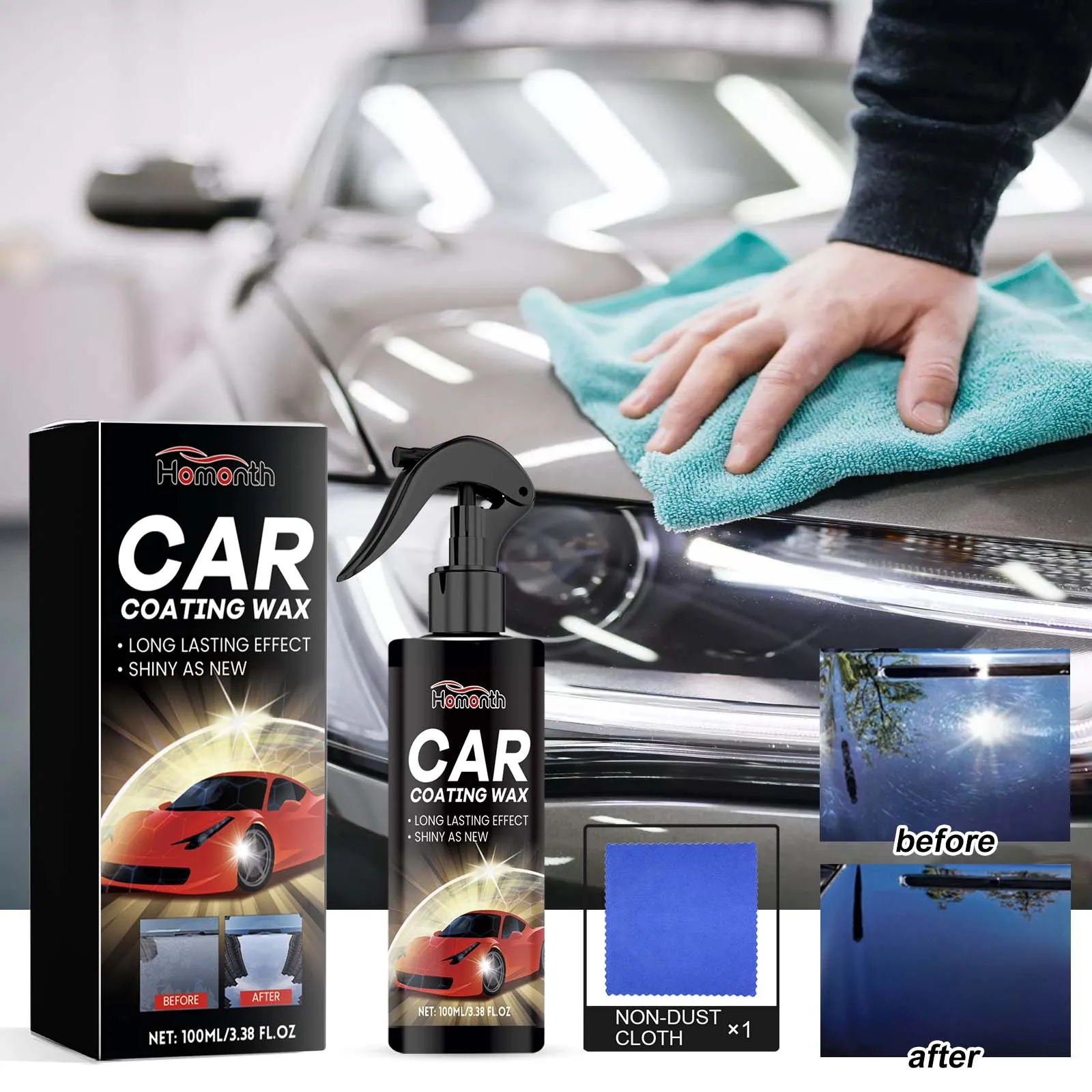Homonth ยานยนต์เคลือบตัวแทน Hydrophobic คริสตัลขัดบํารุงรักษาเคลือบตัวแทนสําหรับแว็กซ์รถยนต์ NANO Coating 3 ชิ้น