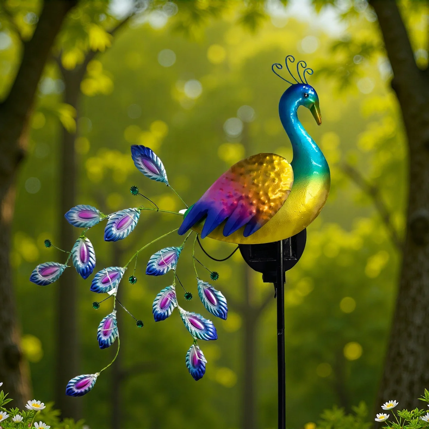 Metal Peacock Lawn Decor with Solar LED Lights Garden Ornament Outdoor Decor Landscape Decorative Sculpture
