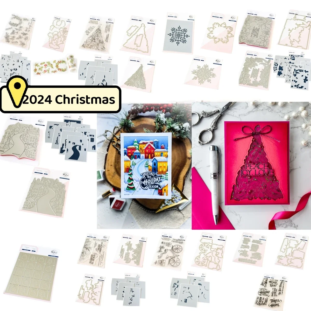 

Christmas Street Snowflake Poinsettia Fresh Flower New Clear Stamps Metal Cutting Dies Stencil Hot Foil Washi DIY Gift Card