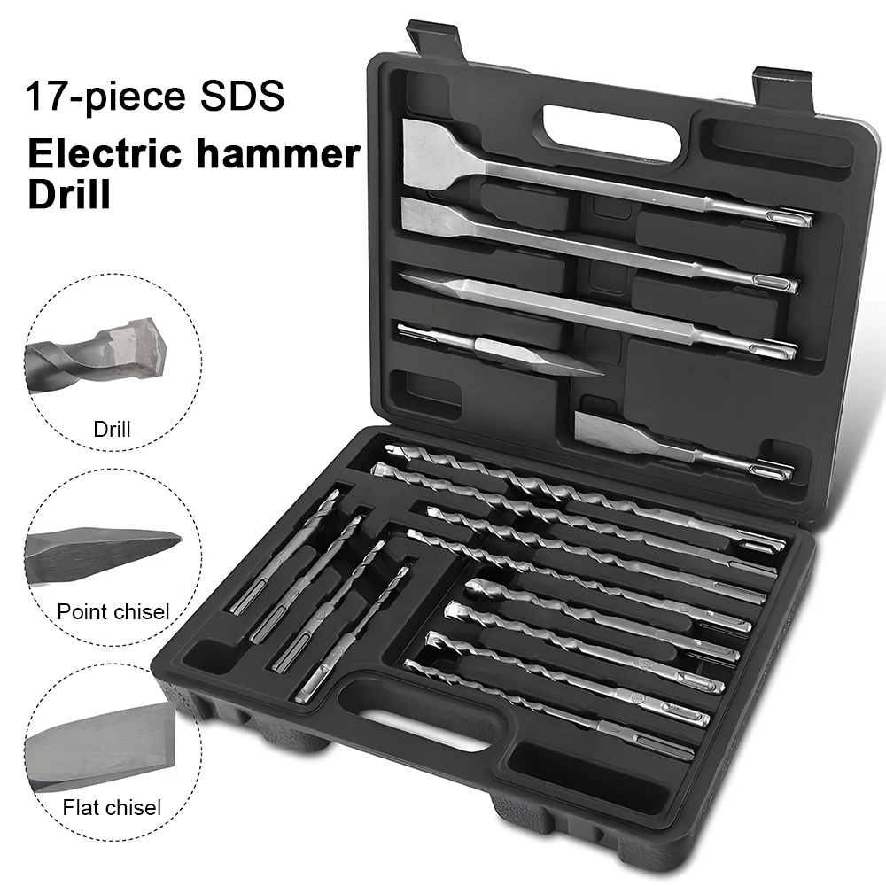 Chisel Drill Bit Tool Set Impact Chisel Impact Drill Bit 17-Piece Accessories Impact Drill Pickaxe Chisel for Electric Hammer