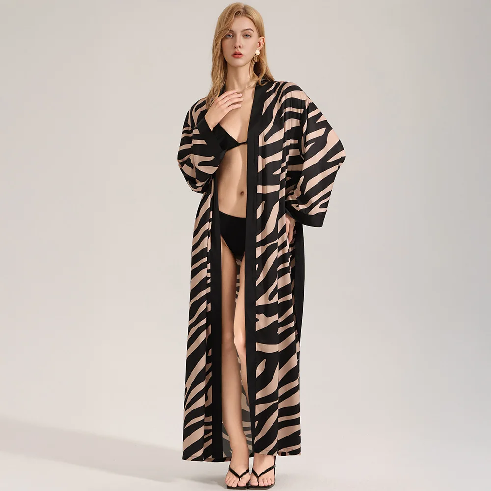 

Female Striped Long Robe Nightgown Elegant Ice Silk Kimono Bathrobe Gown Summer Women Negligee Sleepwear Loose Lounge Wear