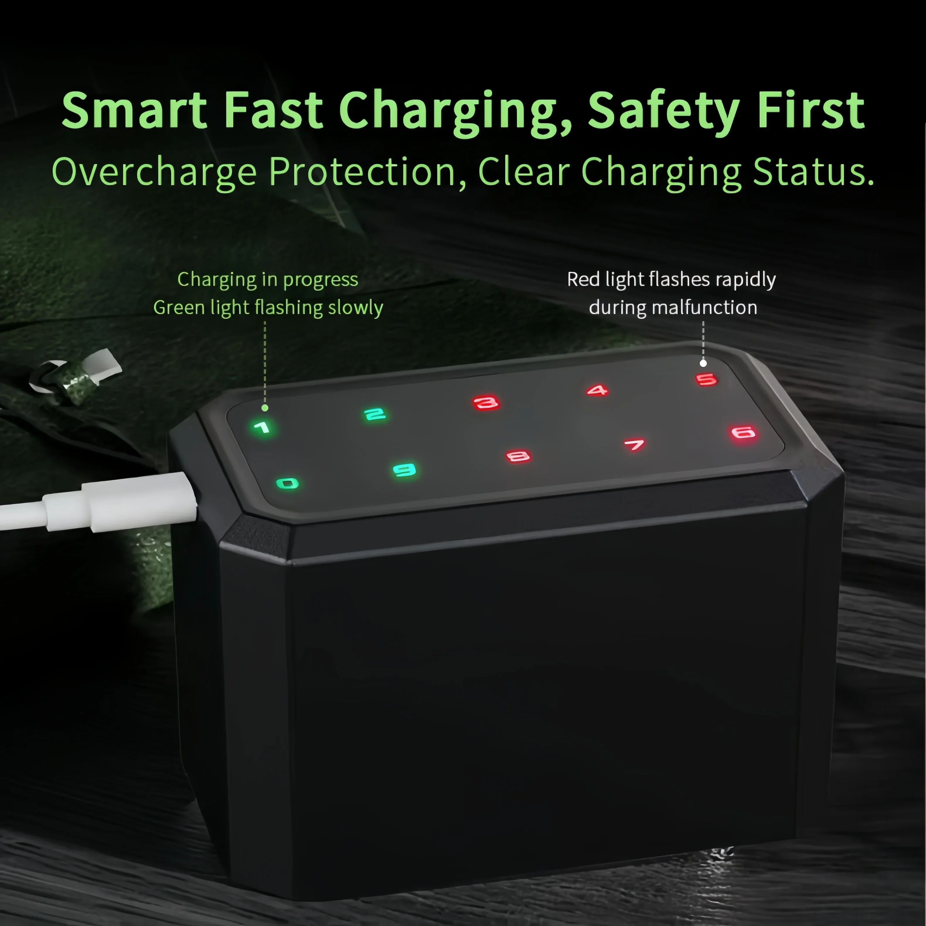 10-Slot AA 1.5V Lithium Battery Charging Station, Compact/Portable/Fast - Batteries Not Included-Only for Lithium Batteries