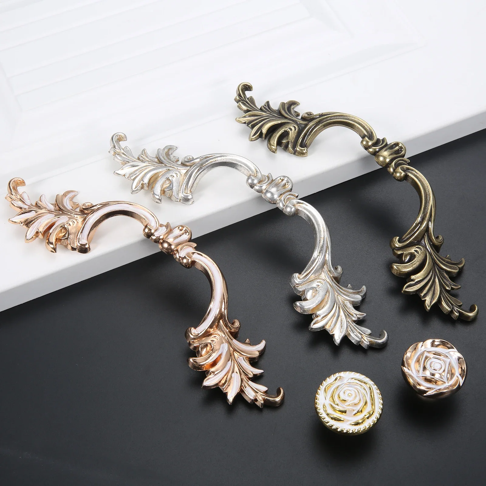 Vintage Flower Twig Handle Pulls with Screw Zinc Alloy Rose Knobs Luxury Courtly Cabinet Drawer Cupboard Decorative Door Handles