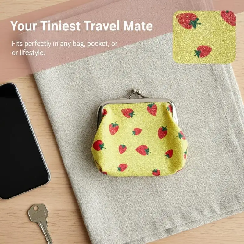 Fruit Pattern Kiss Lock Coin Purse Strawberry Cherry Print Small Clutch Perfect as Party Favor Gift Bag Filler