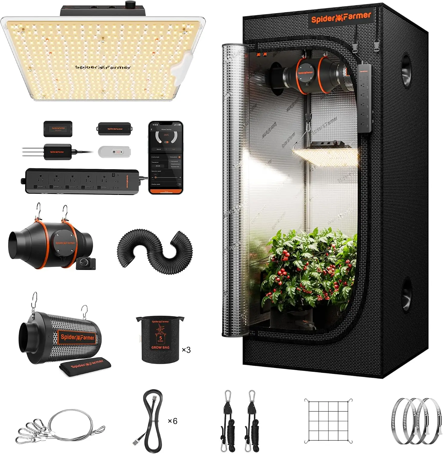 2x2x5ft Grow Tent Kit w/GGS AC5 Power Strip Complete System