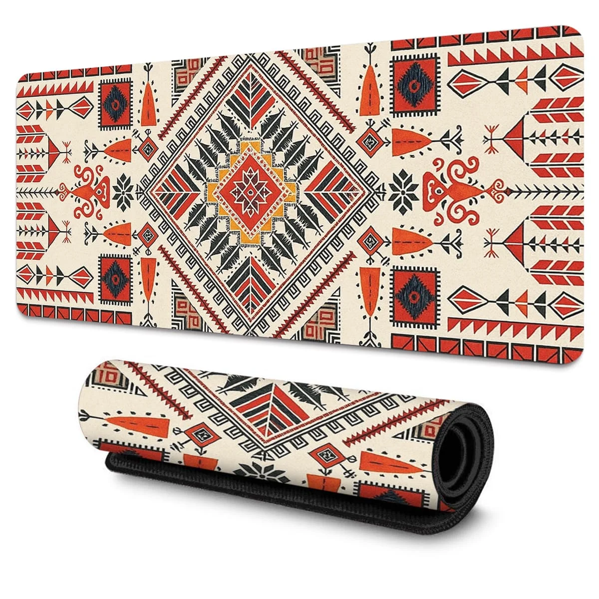 

1 шт. большой коврик для мыши с этническим этническим узором, нескользящий, с запирающимся краем и утолщенный, идеально подходит для игр и офиса, художественный декор стола в стиле ретро