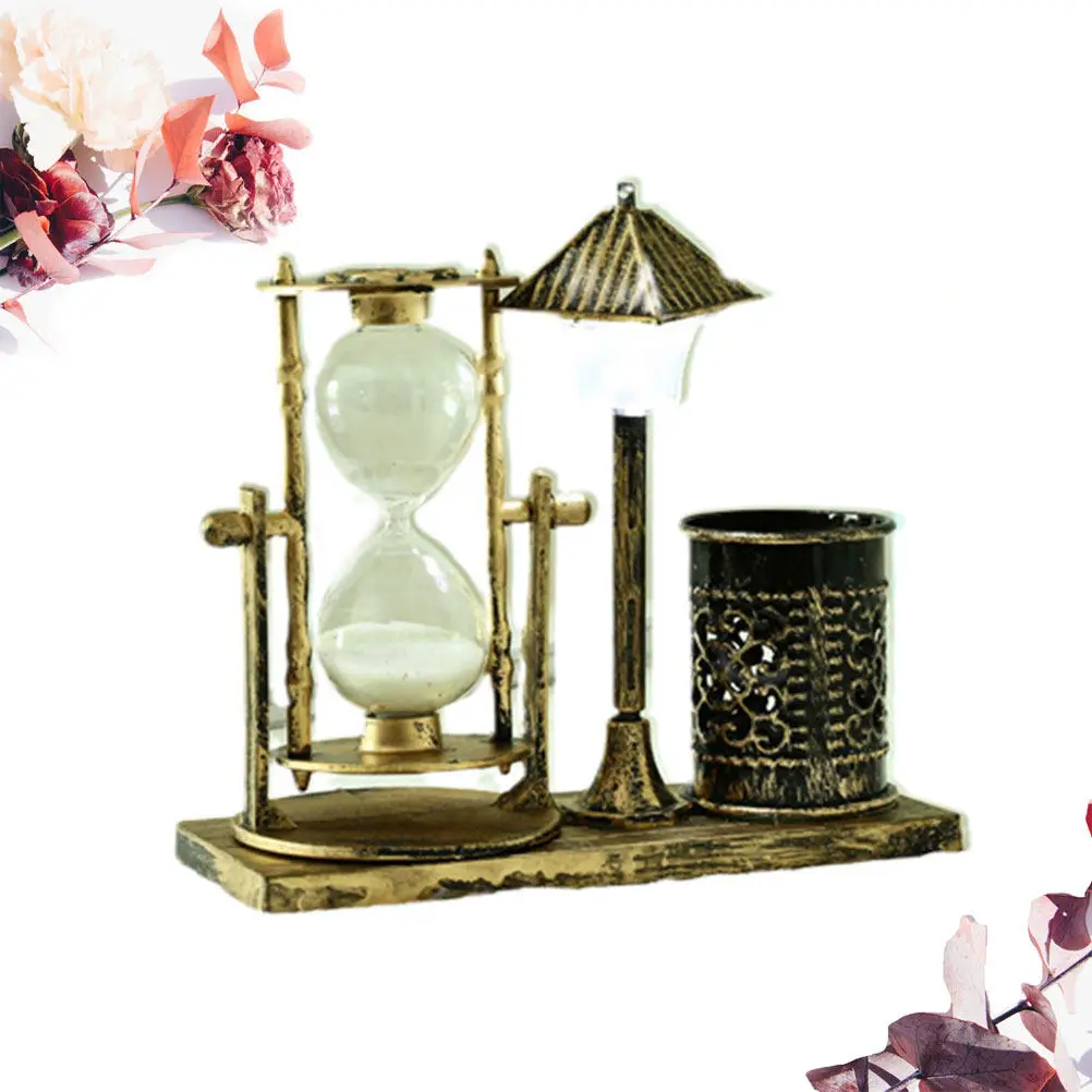 

Забавный держатель для ручек в виде песочных часов, декоративный ночник, настольный органайзер для дома, креативный контейнер для ручек из железа и пластика, кофейного цвета