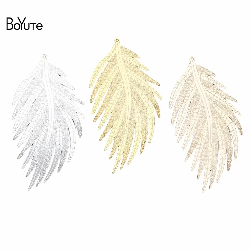 BoYuTe (10 Pieces/Lot) 64*33MM Metal Brass Feather Pendant Diy Jewelry Accessories Handmade Materials