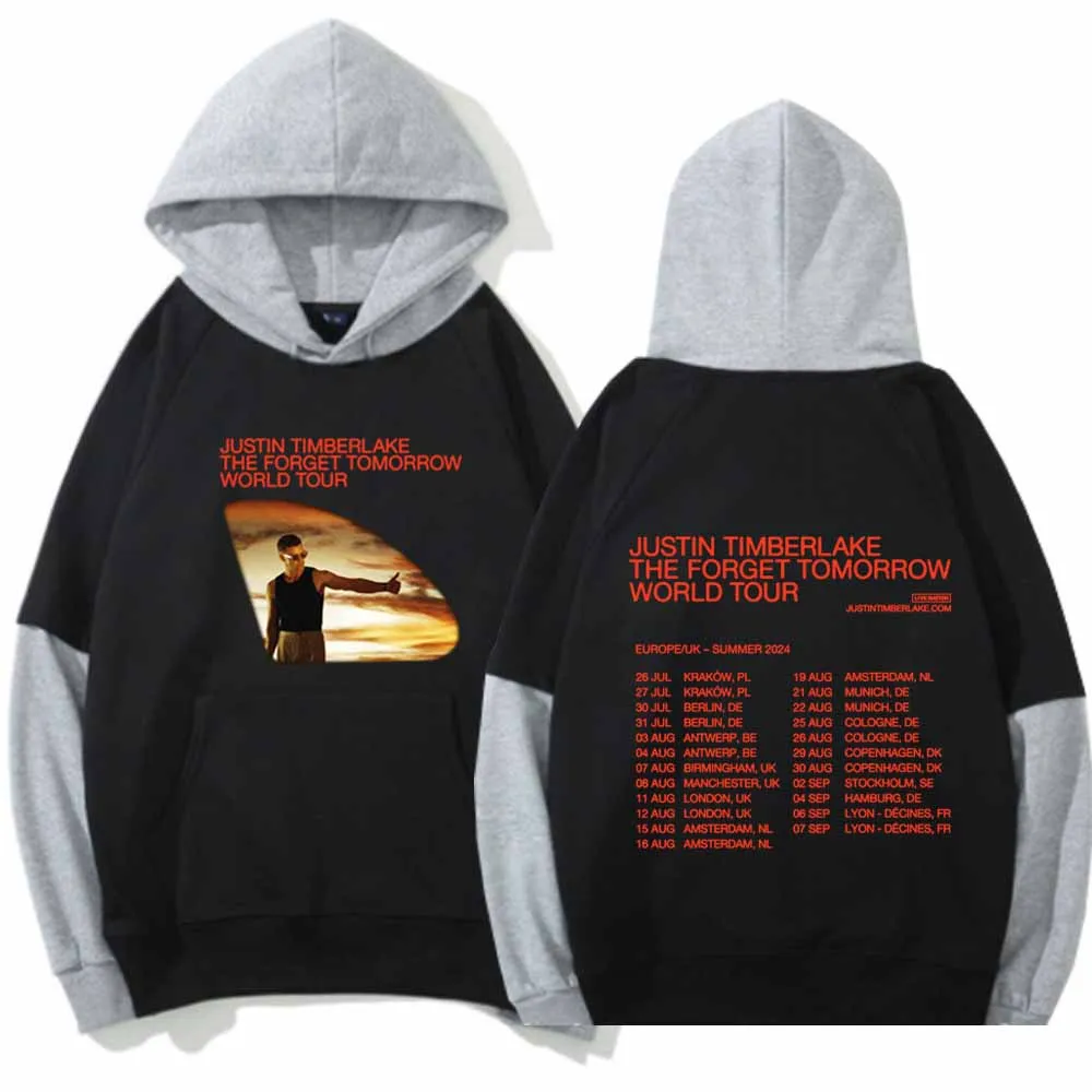 Justin Timberlake The Forget Tomorrow World Tour European/UK 2024 Color Block Hoodie Music Fans Gift Sweatshirt Unisex Casual