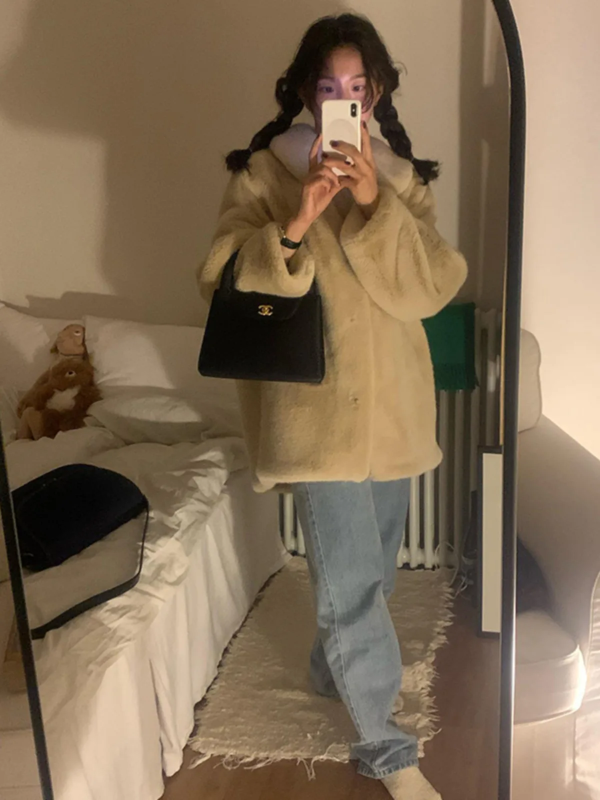 Abrigo de piel sintética, abrigos largos para mujer, tipo doble cara, para fiesta, conejito, prendas de vestir cálidas, novedades, elástico de felpa