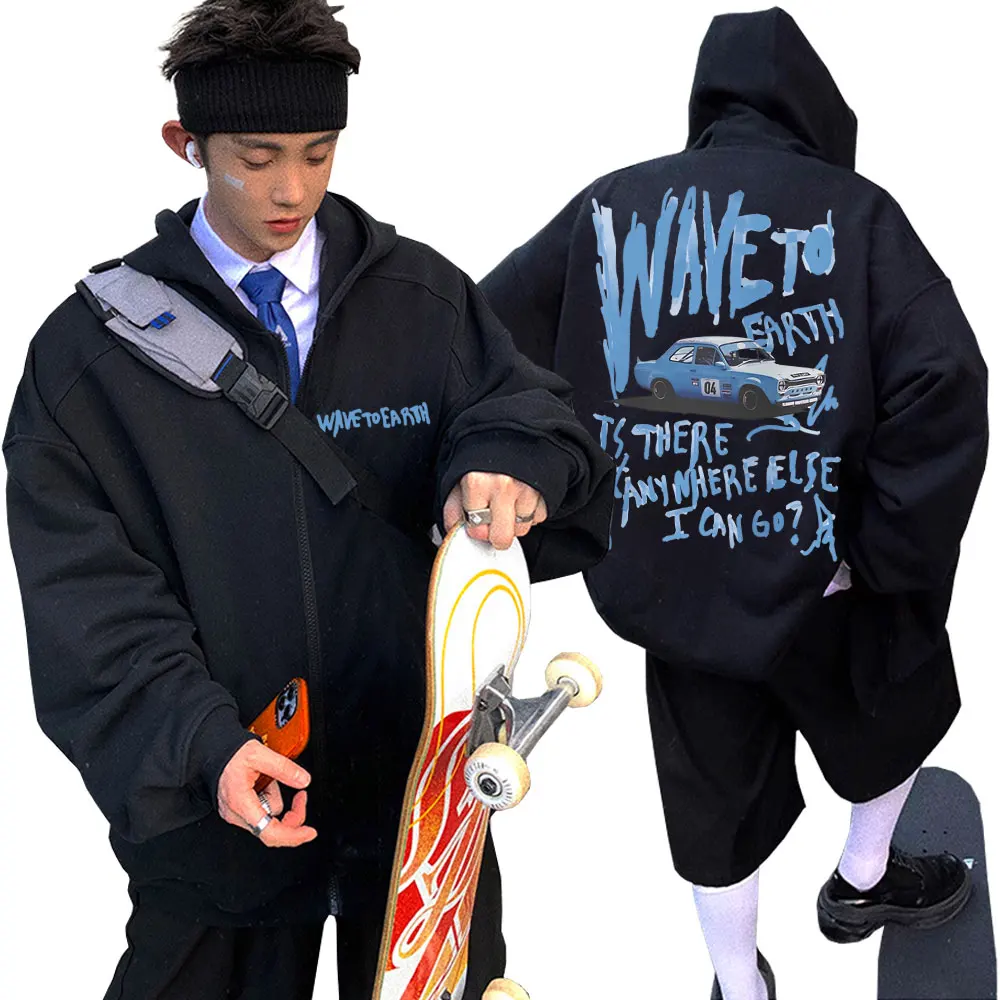 

Korean Band Wave To Earth Print Zipper Hoodie Men's Casual Oversized Zip Up Jacket Men Women Hip Hop Fashion Y2k Zip Up Hoodies
