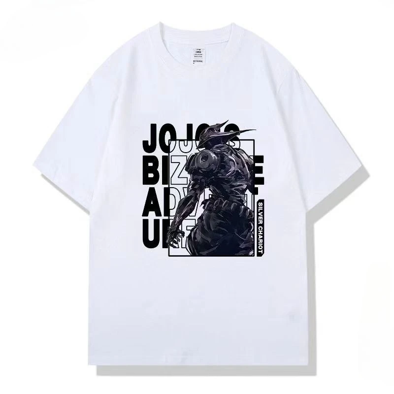 

Cotton JOJO Wonderful Adventure T-Shirt Men's and Women's Short Sleeve T-Shirt Anime Japanese Clothes Summer Silver Chariot