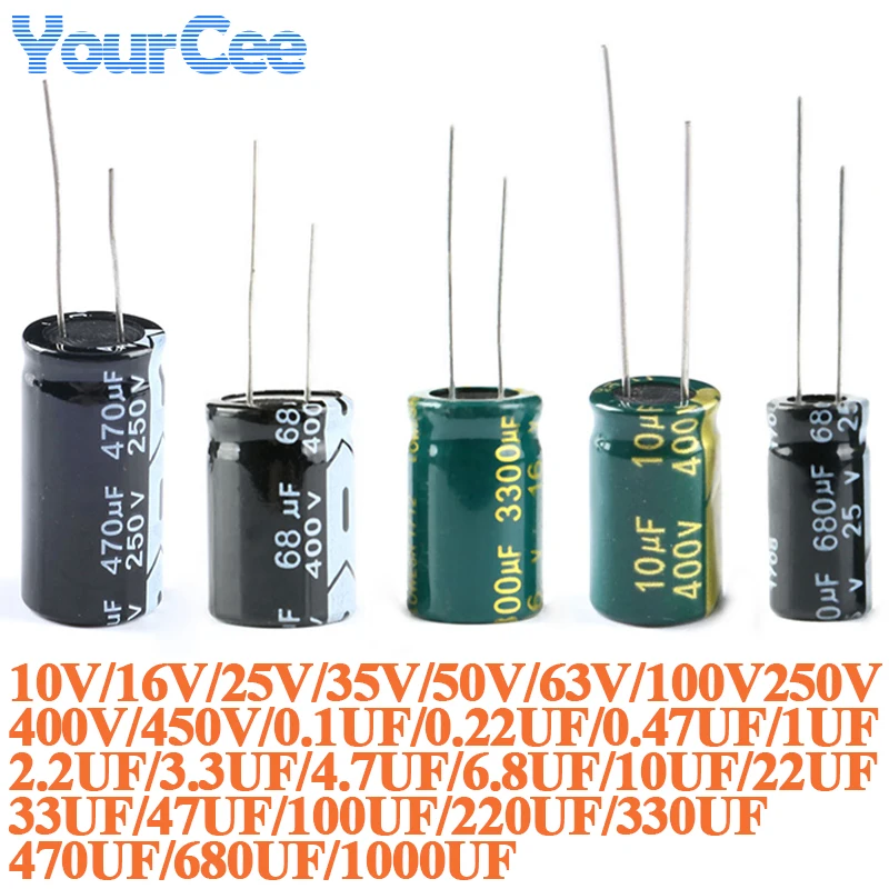 20pcs/5pcs Aluminum Electrolytic Capacitor DIP Capacitance 0.1UF 0.47UF 1UF 10UF 47UF 100UF 220UF 330UF 470UF 680UF 1000UF