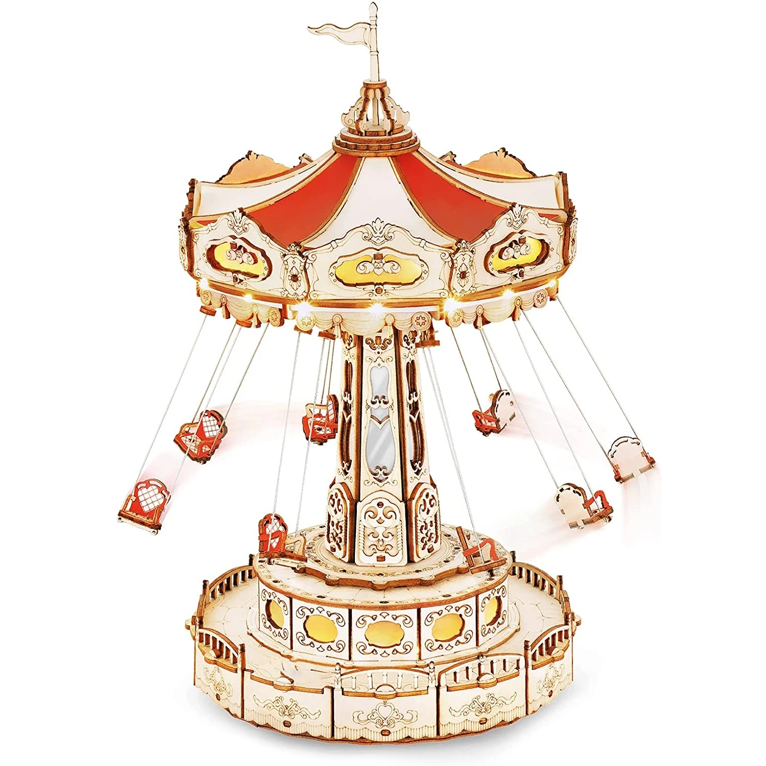 

ROKR Вращающаяся музыкальная шкатулка-качалка DIY, 3D деревянный пазл с LED-подсветкой и музыкой, конструктор для взрослых, 3D-головоломка EA02