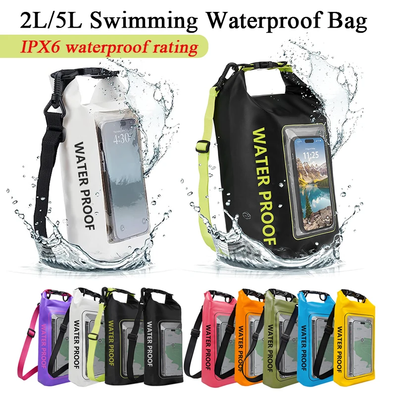 

2L/5L Dry Bag Touch Screen Waterproof Bags For Trekking Drifting Rafting Surfing kayak Outdoor Sports Bags Camping Equipment