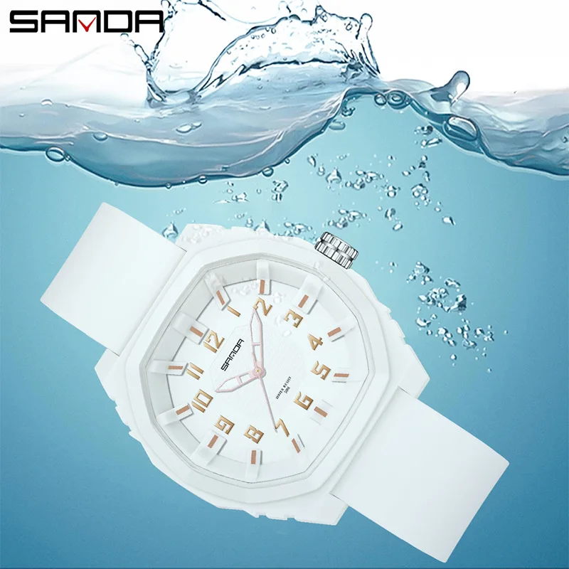 Sanda 3D Grid Reloj de moda 50 m Resistente al agua Multi Color Opcional Estudiantes masculinos y femeninos Reloj de cuarzo personalizado deportivo de moda