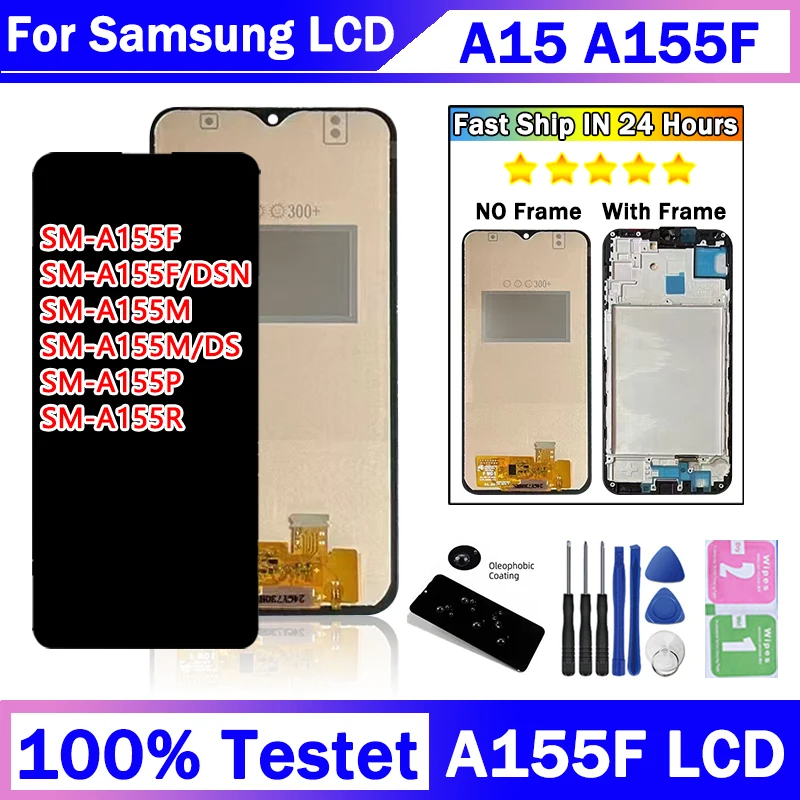 Digitizer layar sentuh LCD dengan bingkai, tampilan layar sentuh 6.5 "diuji untuk Samsung A15 A155F A155M A15 5G A156B A156E