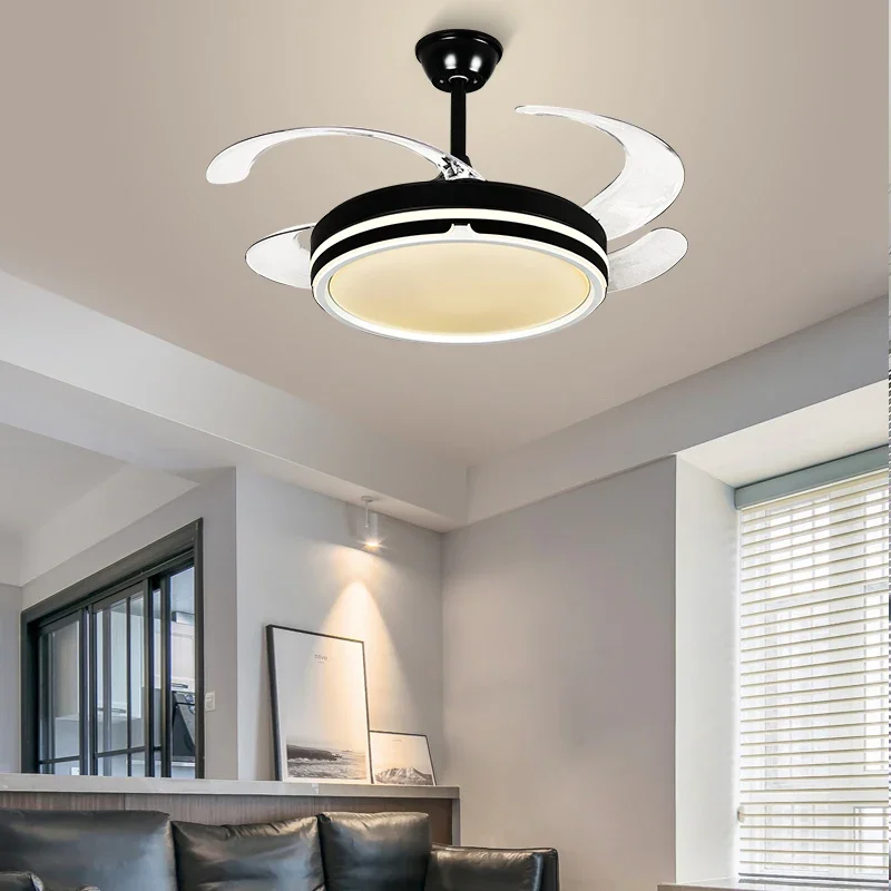 

Contemporary Remote Control Dimming 3 Color Low Noise 48 Inch 72W 96W Double Layer Aluminum Black Led Ceiling Fan Light