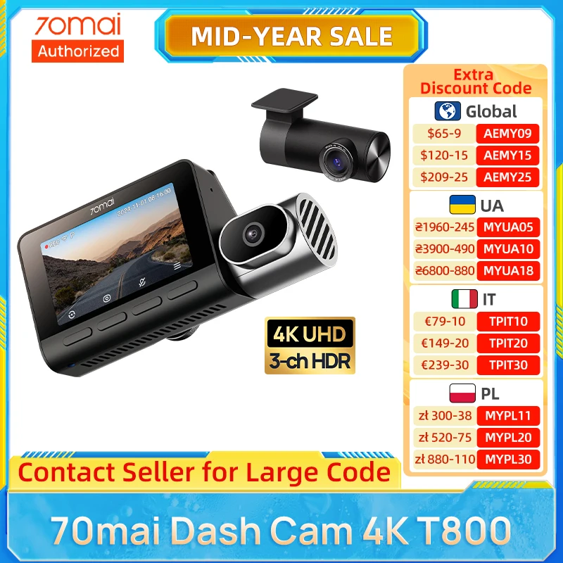 70mai 4K Dash Cam T800 Starvis 2 IMX678 UHD Supercapacitor Car DVR