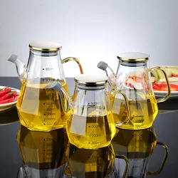 500/700/900ml Home Creative Glass Diamond Oil Bottle with Scale and Handle Kitchen Soy Sauce Vinegar Condiment Storage Container