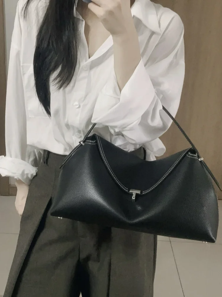 

Simple Lo Bule Leather Tote Bag Top Layer Cowhide Flip Cover Crossbody Handbag Ele Commuting Sle Universal Faion