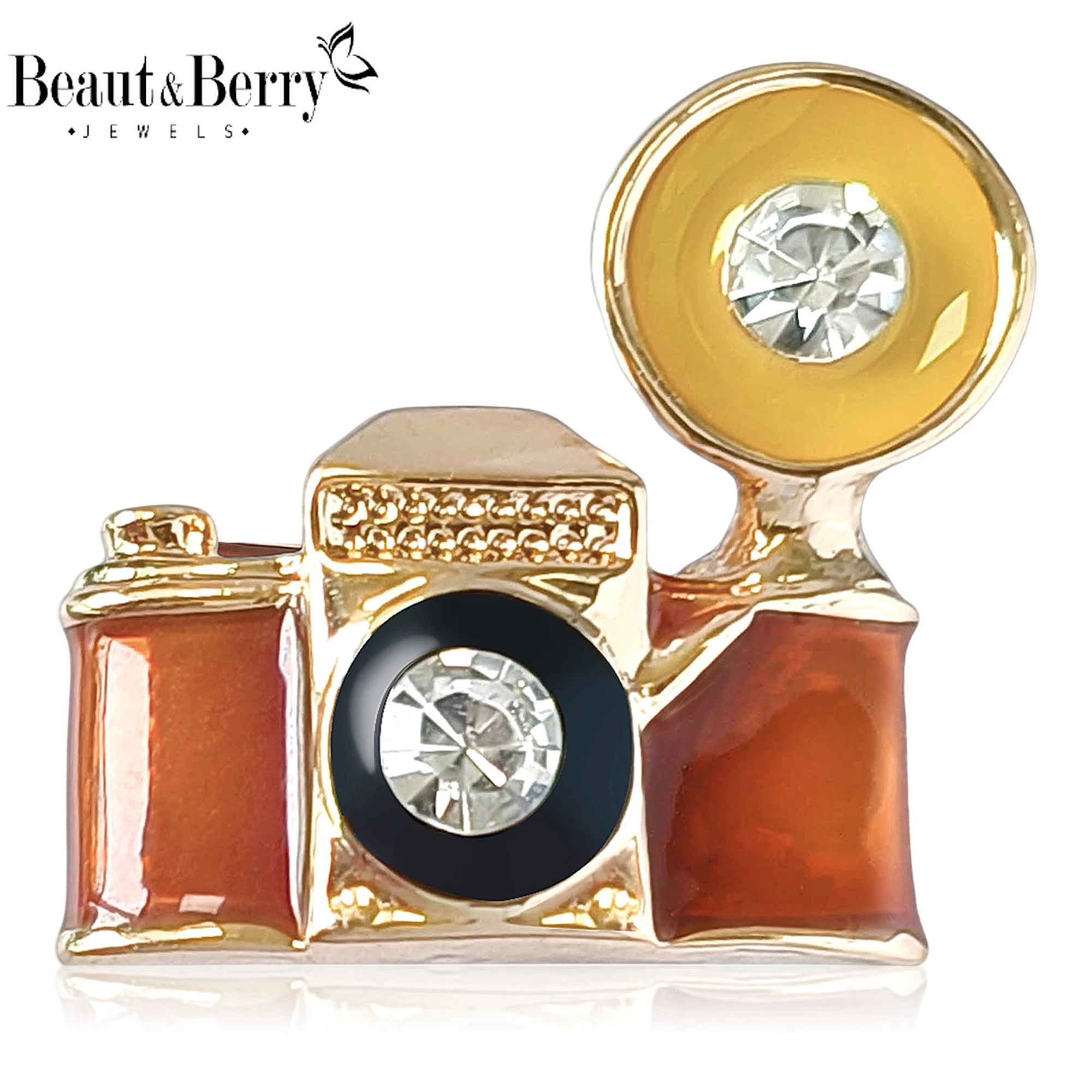 Beaut&Berry Vintage Enamel Camera Brooches for Women Unisex Tool Pins 4-color Available Casual Party Accessories Gifts