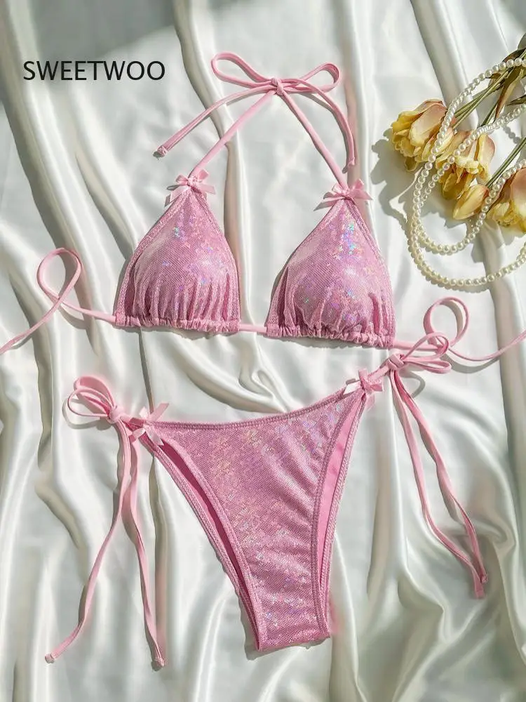 2025-europeu-e-americano-novo-sexy-cor-solida-brilhante-rendas-biquini-feminino-praia-ferias-roupa-de-banho