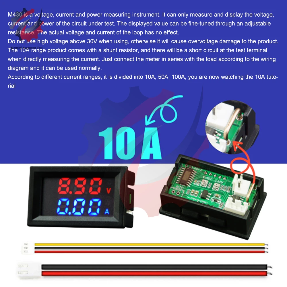 DC 4-30V 10A 50A 100AVoltmeter Ammeter LED Digital Car Motocycle Voltage Current Power Meter Volt Detector Tester Monitor Panel