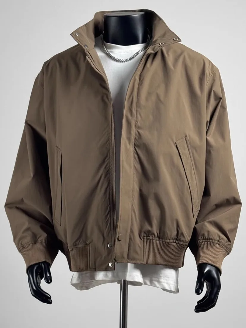 

Loose Fit Men's Workwear Jaet Pure Color Stand Collar Basic Sle Autumn Outerwear Retro Windbreaker Simple Versatile Coat