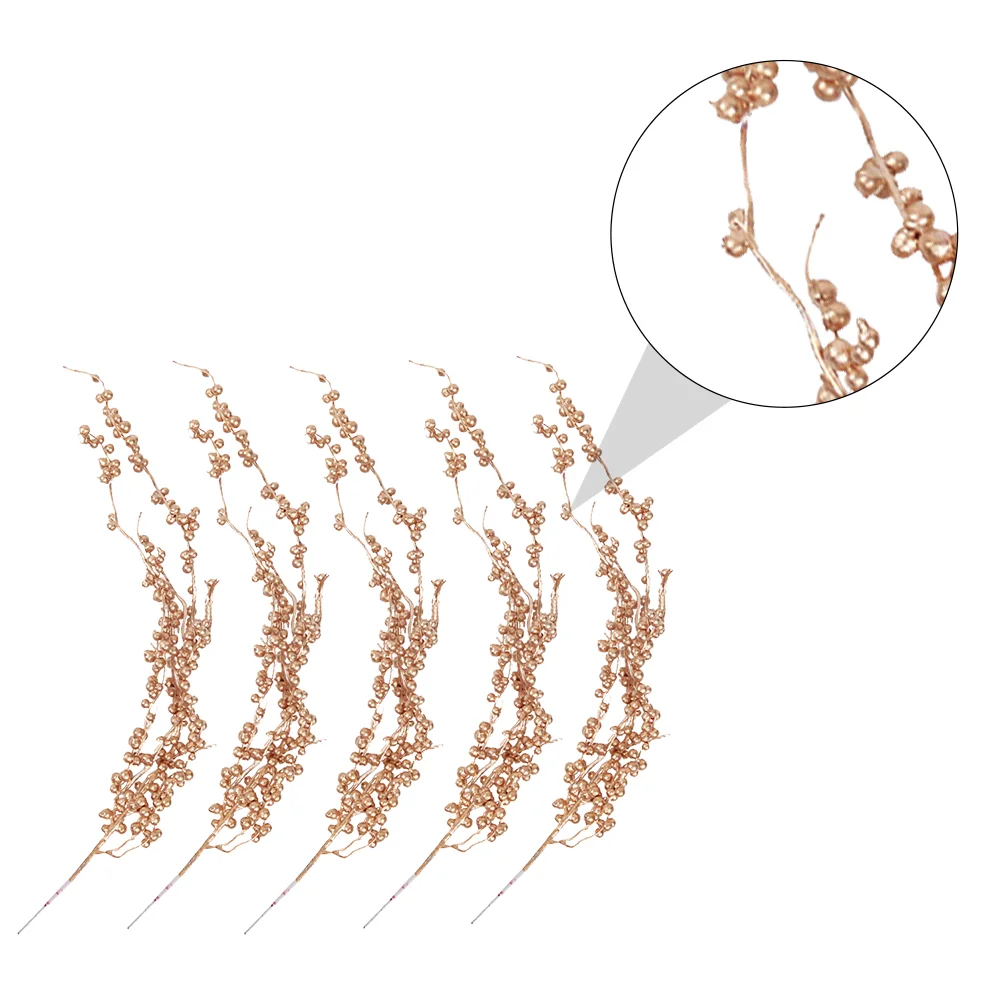 5 Pcs Christmas Tree Artificial Flower Golden Berry Simulation Branch Spray Picks