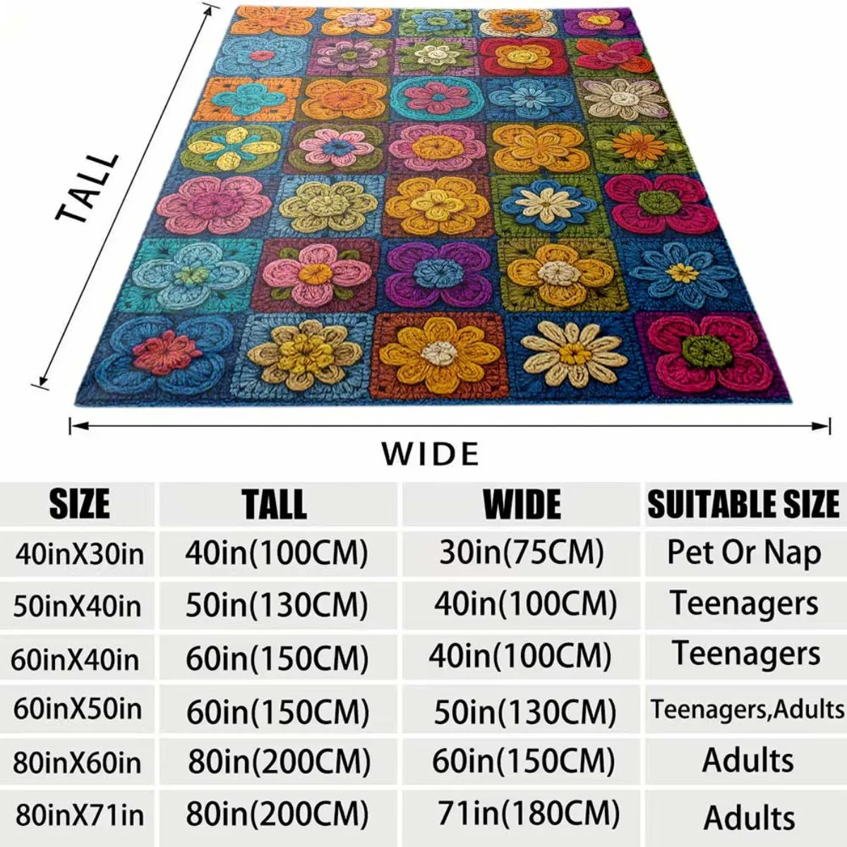 2026 New Flannel Blanket Arrival 1pc Bohemian Floral Design Soft & Warm All-Season Throw with Bright Mixed Colors, Ideal for Sof