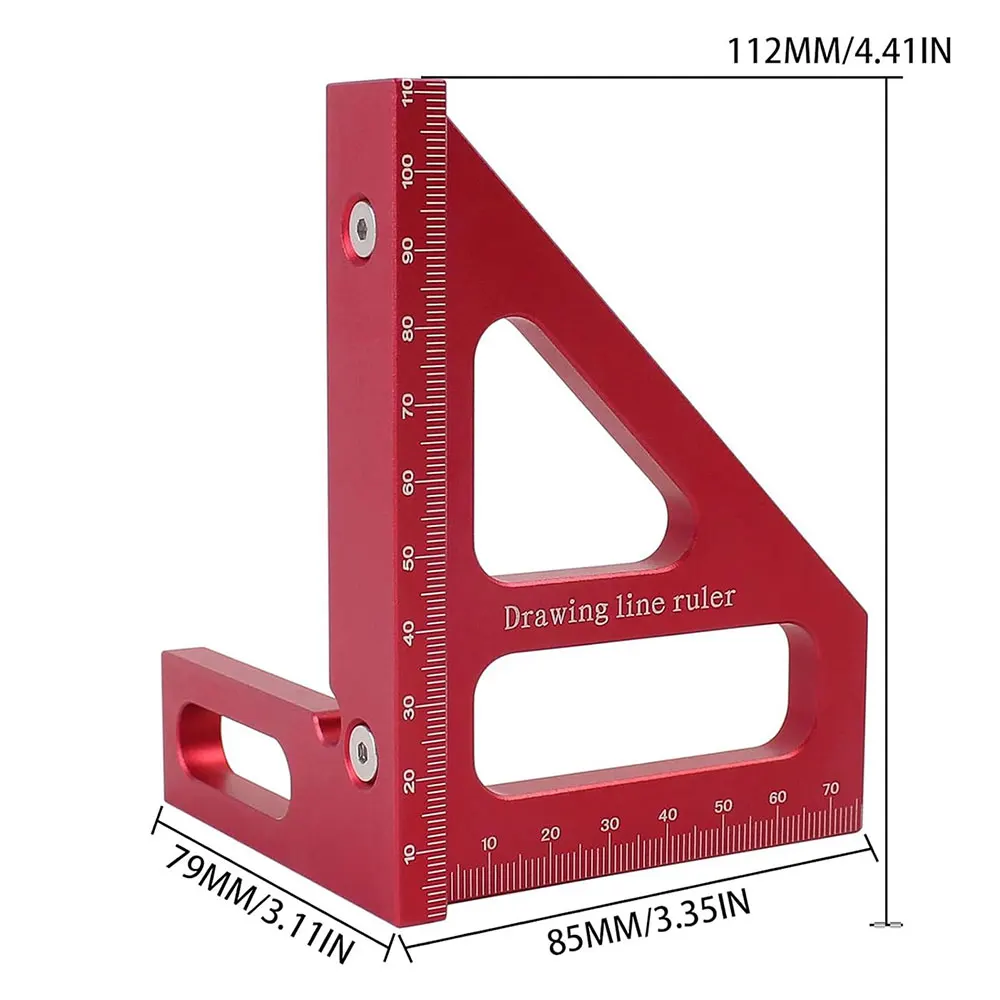 3D Aluminum Alloy Woodworking Ruler, 45°/90° Precision Miter Angle Measuring Square for Carpentry, DIY and Construction Projects