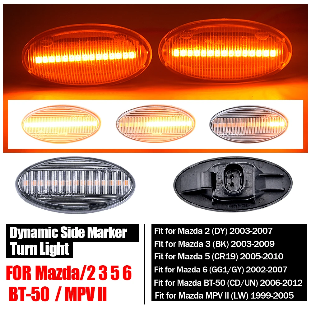 Luz Led de intermitente dinámica, marcador lateral, repetidor, lámpara secuencial, indicador intermitente para Mazda 2 3 5 6 BT-50 MPV DY BK DE GG GY