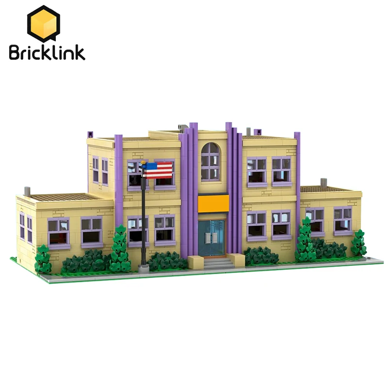 Bricklink City House อะนิเมะ Simpsoned Modular Springfield โรงเรียนประถมศึกษาสถาปัตยกรรม Streetview Building Blocks ของเล่นเด็กของขวัญ