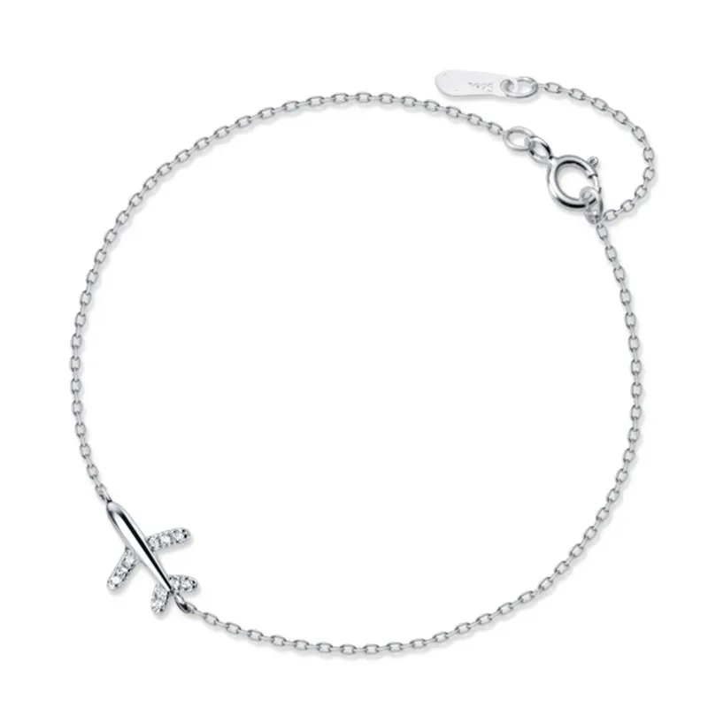 925 Silver Plated Zircon Airplane Bracelet for Women Elegant Party Jewelry Gifts Prevent Allergy sl670