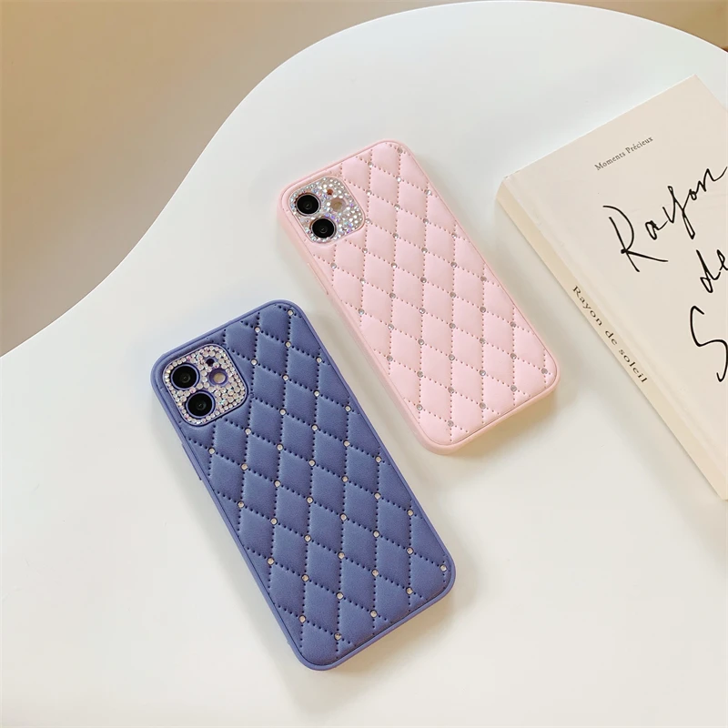 Luxury Bling Diamond Leather Wrap Anti-drop Case for iPhone 14 Plus 13 12 11 Pro Max With Camera Protection Soft Silicone Cover