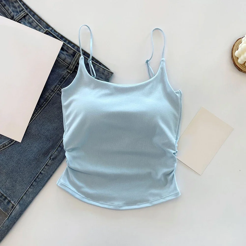 Casual Vests Chest Pad Tops Full Cup Shape Regular Clothing Length Sleeveless Style Solid Color Pattern Applicable For Female