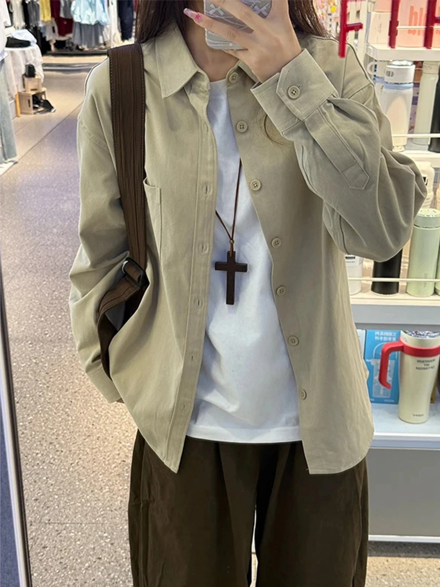 

Мужская повседневная свободная рубашка-поло цвета хаки для работы и отдыха, осенняя, для дома и улицы, для ежедневных поездок