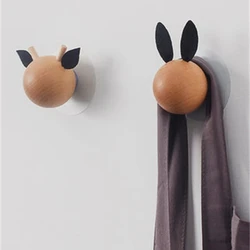 Nordic Kids Room Decorative Wall Hanging Clothing Hooks Wood Rabbit Children Wall Sticker Clothes Hook  Hanger Organizer