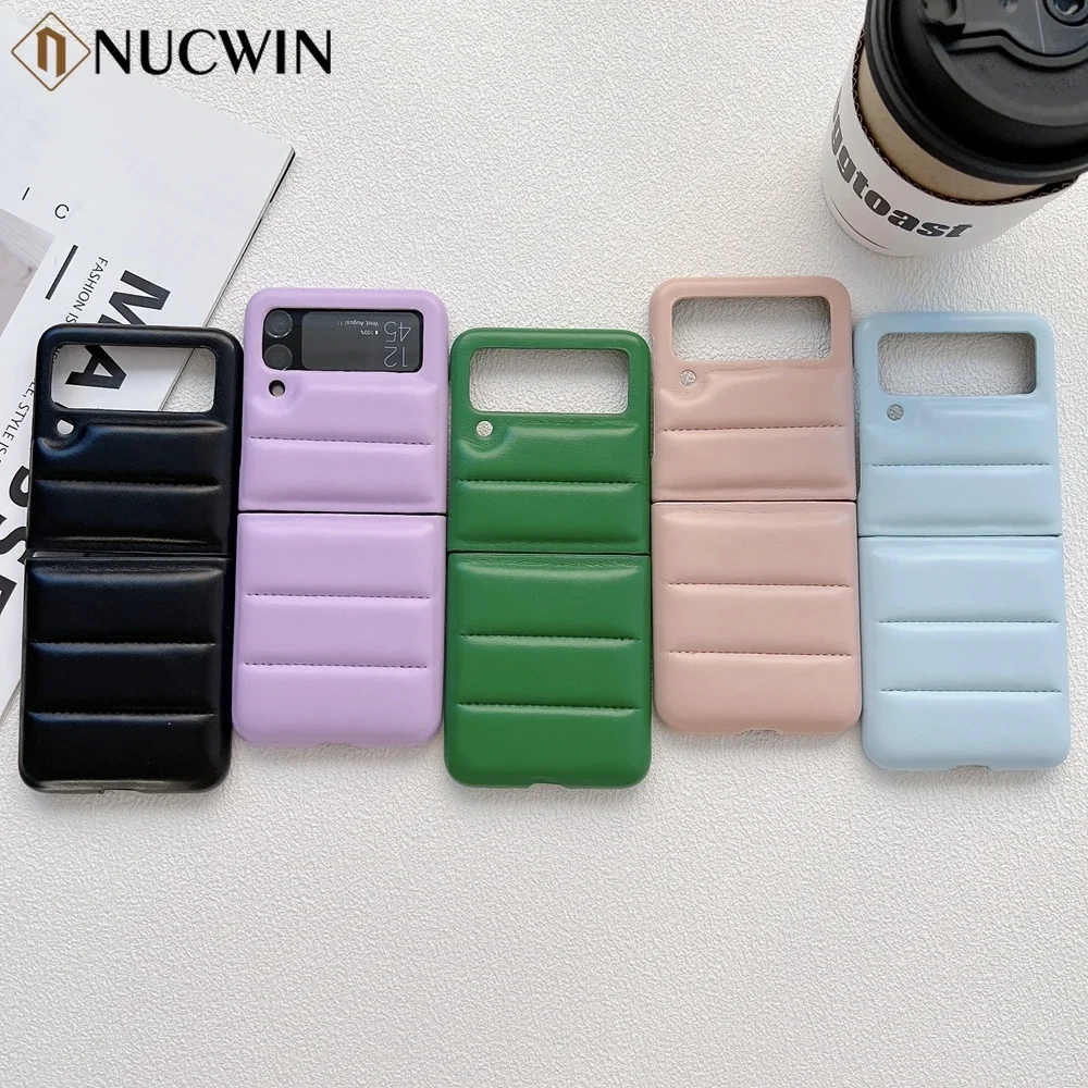 Fashion Brand Down Jacket Leather Case For Samsung Galaxy Z Flip 6 5 4 3 Z Flip6 Flip5 Flip4 Soft Silicone Shockproof Back Cover