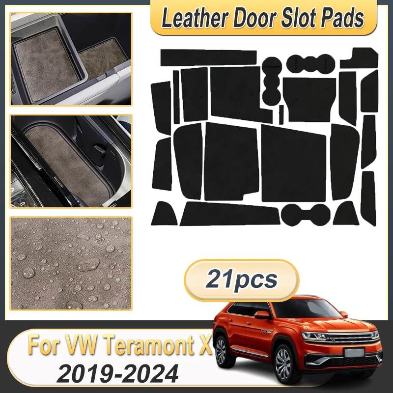 

Leather Coaster For VW Teramont X 2019-2024 2020 2022 Leather Anti-Slip Cup Mat Door Slot Pad Interior Decoration Car Accessorie